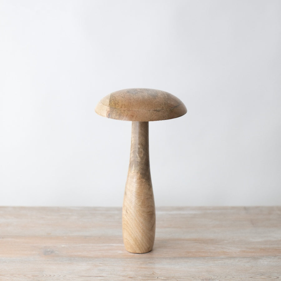 Standing Gold Top Wooden Mushroom, 26cm Rustic Mango Wood Home Ornament
