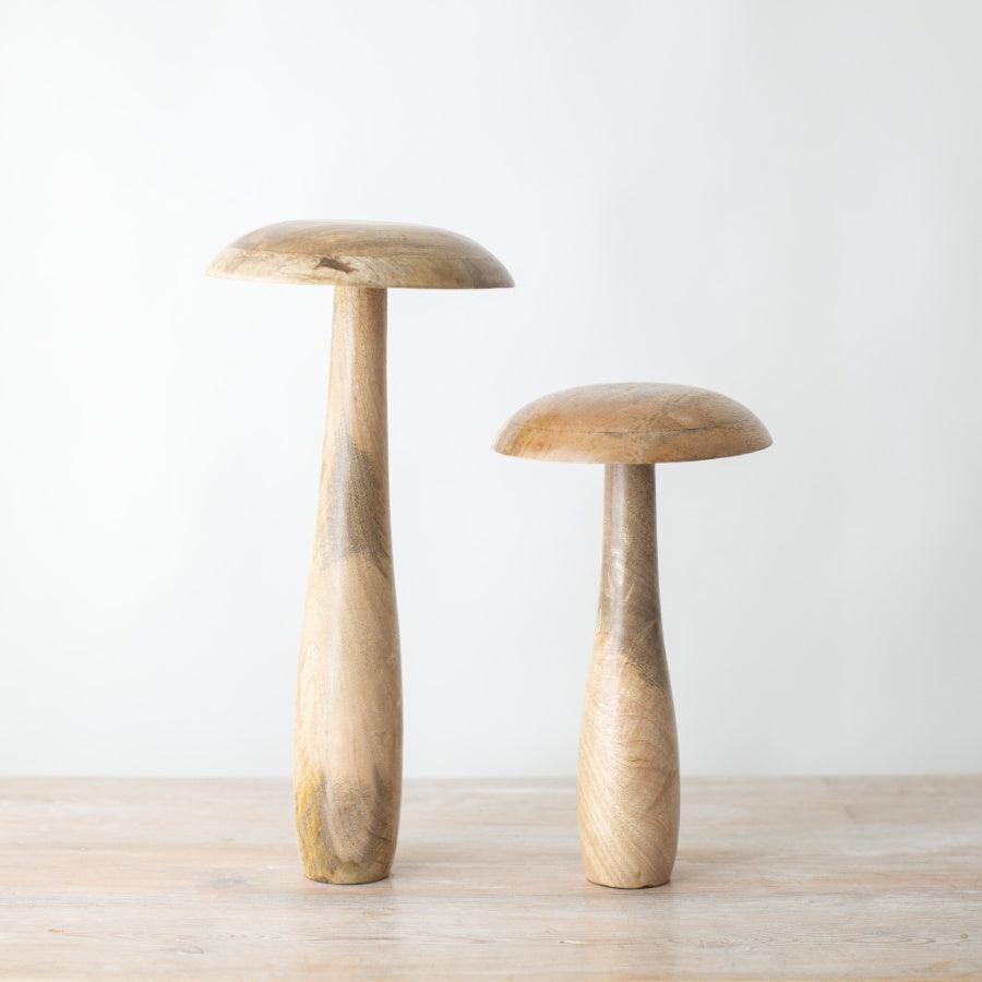 Standing Gold Top Wooden Mushroom, 26cm Rustic Mango Wood Home Ornament