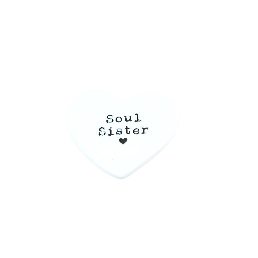 Soul Sister Heart Token, 4cm Ceramic Keepsake with Scripted Text