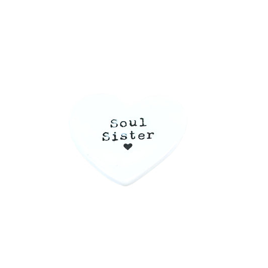 Soul Sister Heart Token, 4cm Ceramic Keepsake with Scripted Text