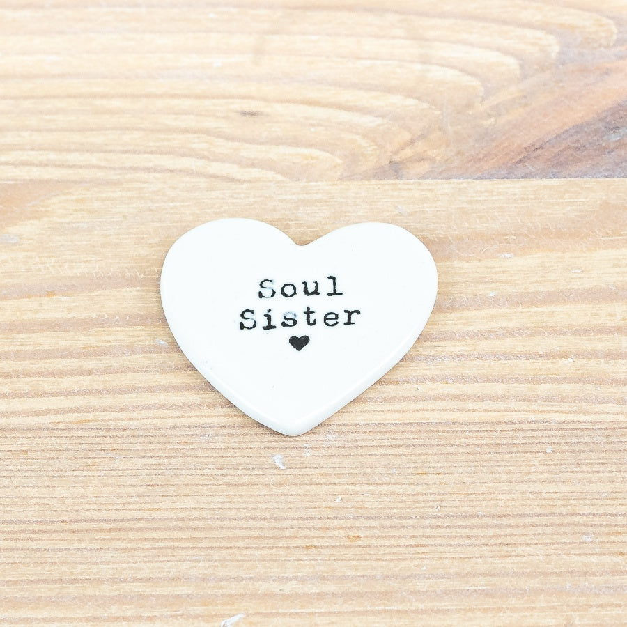 Soul Sister Heart Token, 4cm Ceramic Keepsake with Scripted Text