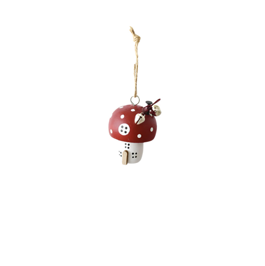 Rustic Mushroom House Tree Hanger 9cm, Wooden Woodland Ornament, Year-Round Decor