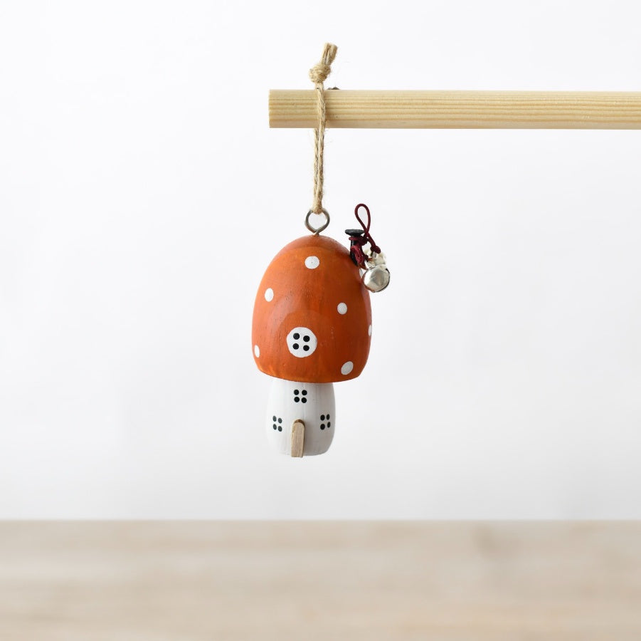 Orange Mushroom House Tree Hanger 8cm, Woodland Christmas Ornament, Rustic Decor