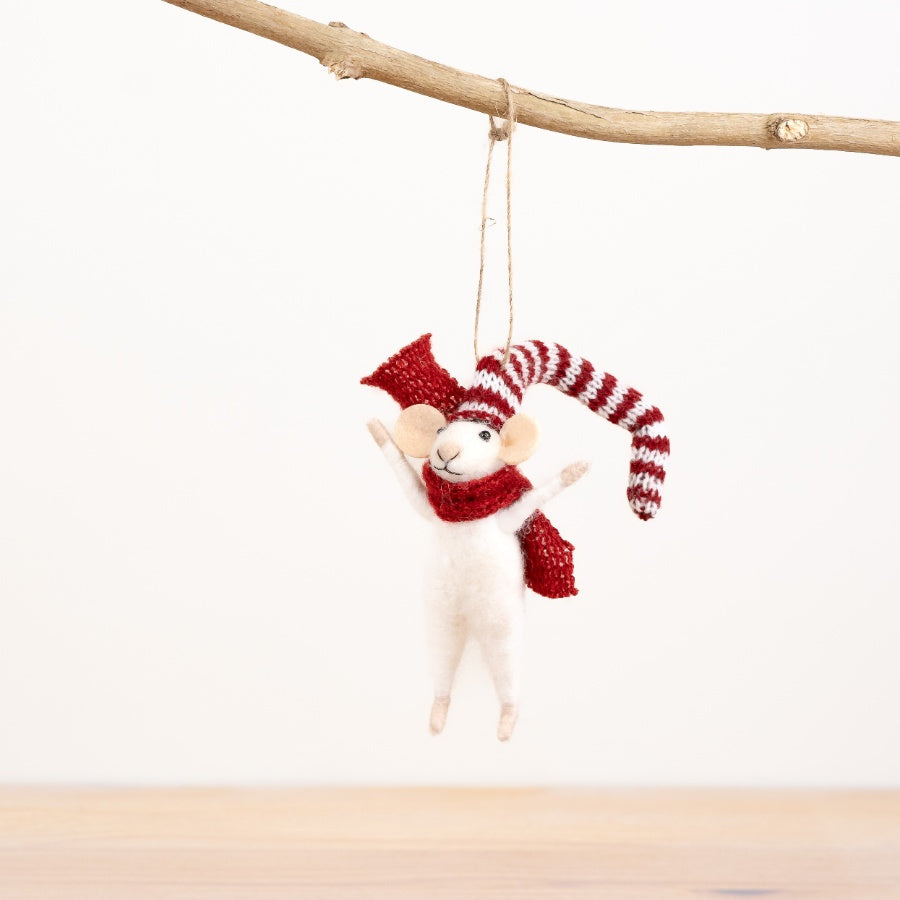 White & Red Felt Mouse Hanger, 17cm