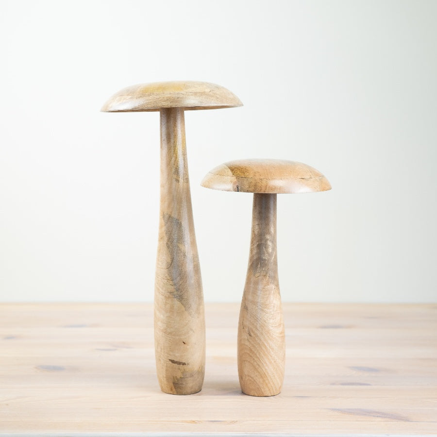 Mango Wood Mushroom 26cm, Rustic Natural Wooden Decor, Handmade Accent