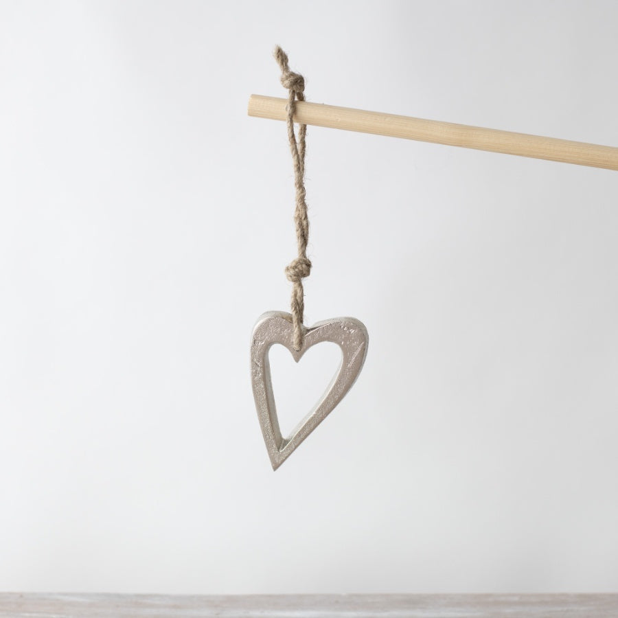 Silver Hanging Heart Ornament 9cm, Sleek Chrome Finish, Modern Decor