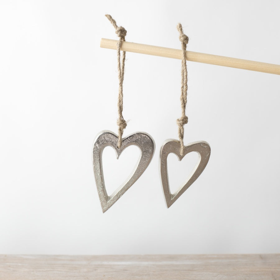 Silver Hanging Heart Ornament 9cm, Sleek Chrome Finish, Modern Decor