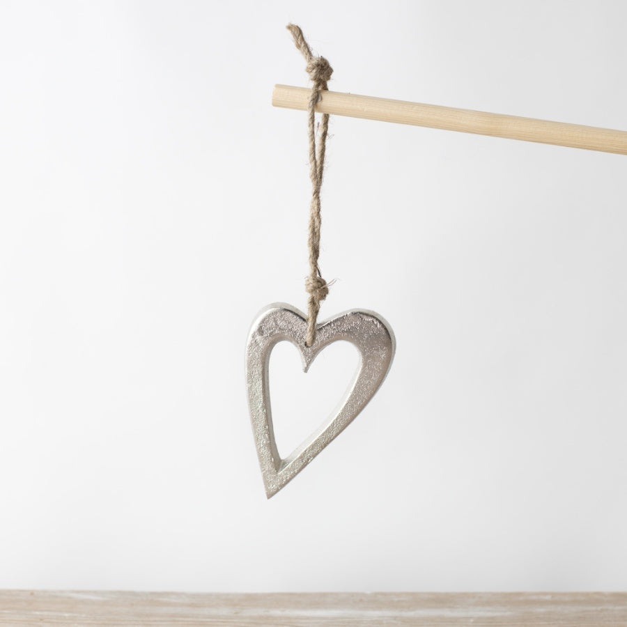 Silver Hanging Heart Ornament 12cm, Sleek Chrome Finish, Modern Decor