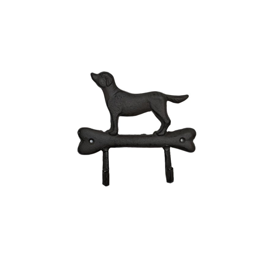 Cast Iron Dog & Bone Wall Hook 19.3cm, Rustic Industrial Storage Decor