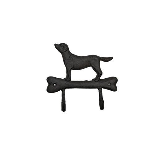 Cast Iron Dog & Bone Wall Hook 19.3cm, Rustic Industrial Storage Decor