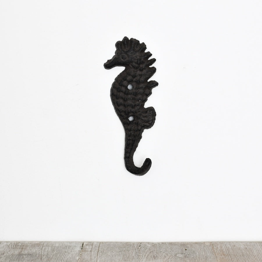 Cast Iron Seahorse Ornament 13.2cm Coastal Nautical Standing Decoration