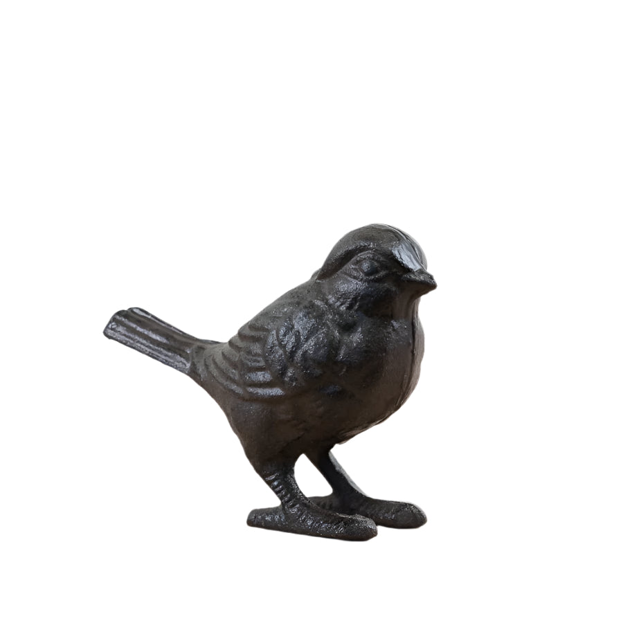 Cast Iron Bird Deco 13.5cm, Realistic Black Bird Sculpture, Garden Ornament, Durable Metal