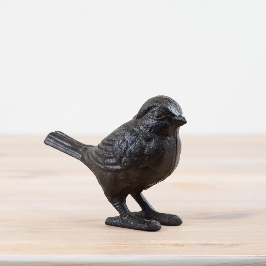 Cast Iron Bird Deco 13.5cm, Realistic Black Bird Sculpture, Garden Ornament, Durable Metal