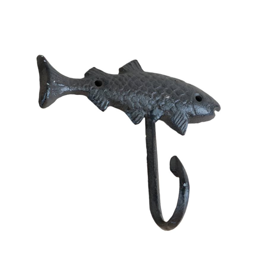 Cast Iron Fish Hook 15.8cm, Rustic Wall Hook, Coastal Home Decor, Durable Metal