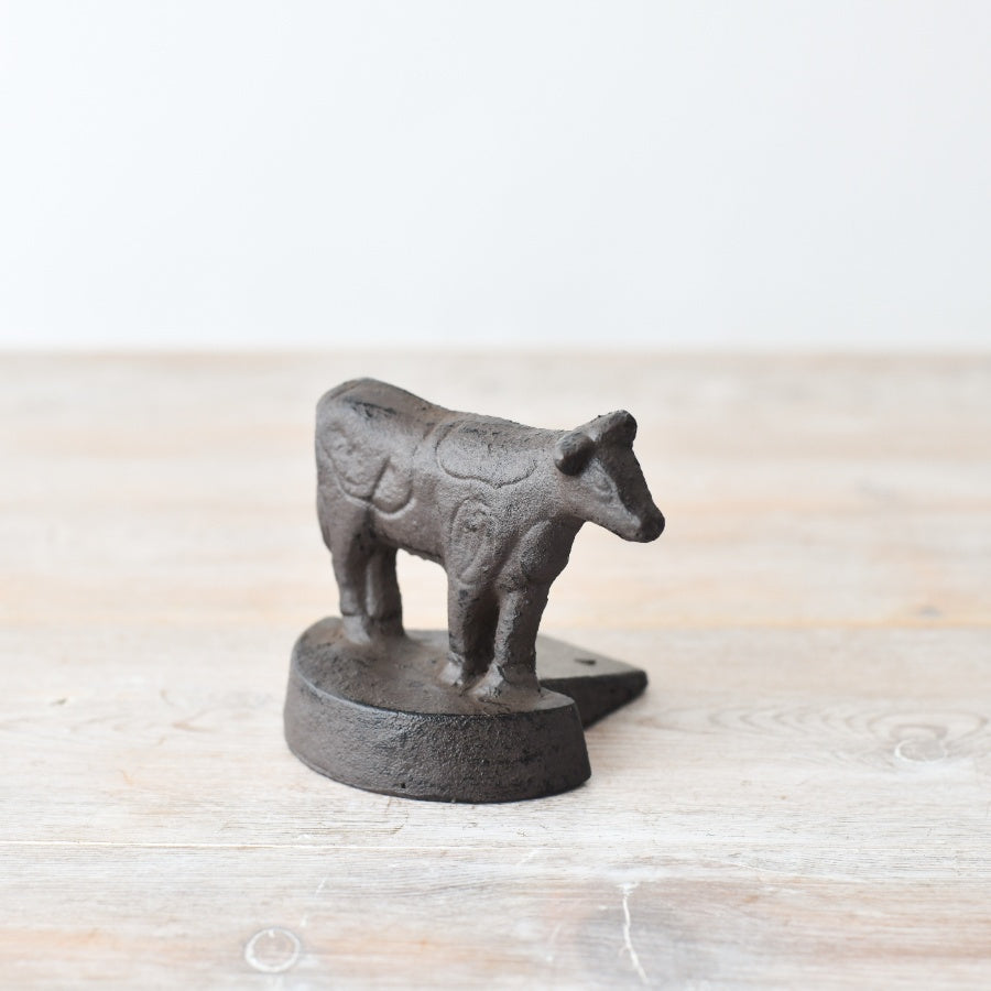 Cast Iron Cow Doorstop Wedge Ornament 10.3cm, Decorative Animal Doorstop