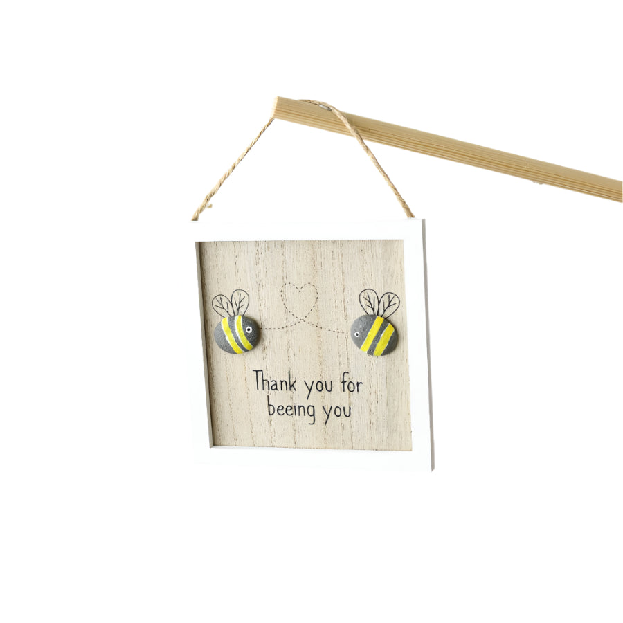 Bees Pebble Hanger Art 13cm, Rustic Wall Decor, Nature Inspired Home Accent