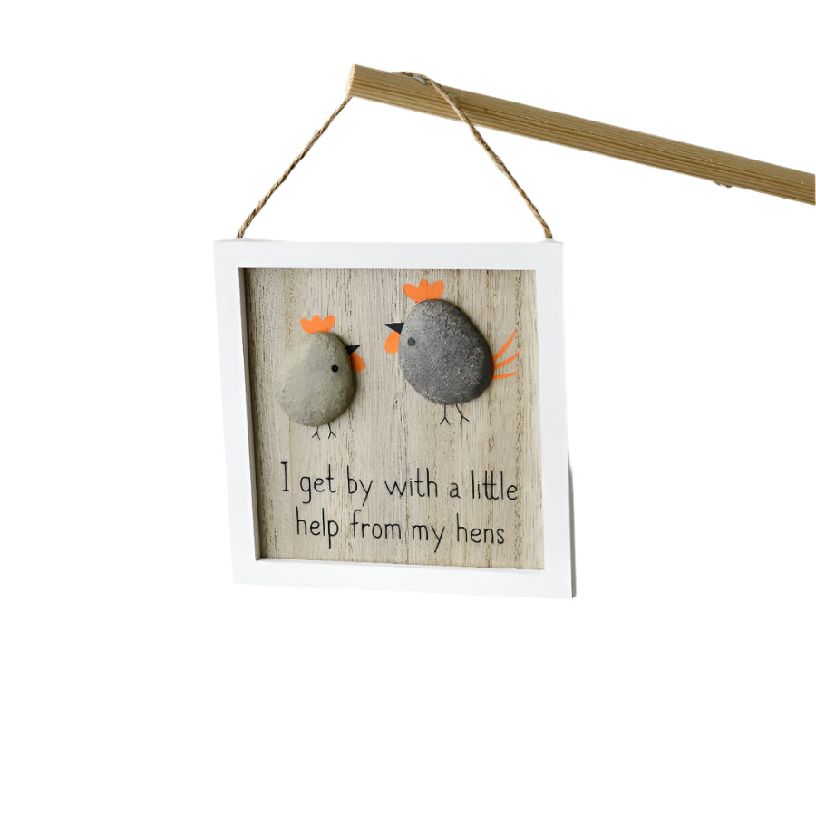 Pebble Hens Hanging Frame 13cm, Country Farmhouse Chicken Wall Decor
