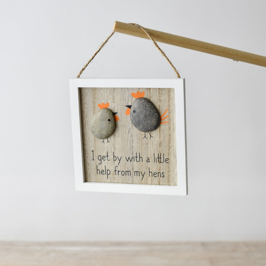 Pebble Hens Hanging Frame 13cm, Country Farmhouse Chicken Wall Decor