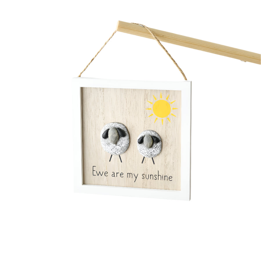 Ewe Are My Sunshine Wooden Pebble Hanger 13cm, Cute Sheep Wall Decor Gift
