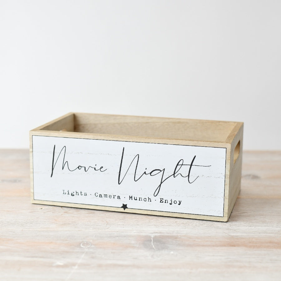 Movie Night Snack Crate 24cm, Wooden Treat Box for Sweets, Home Cinema Gift Tray