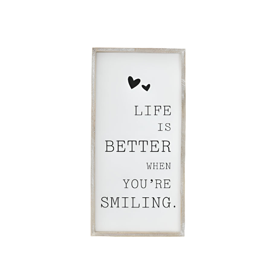 Life is Better When You're Smiling Frame 40cm, Rustic Wall Art, Positivity Quote Decor