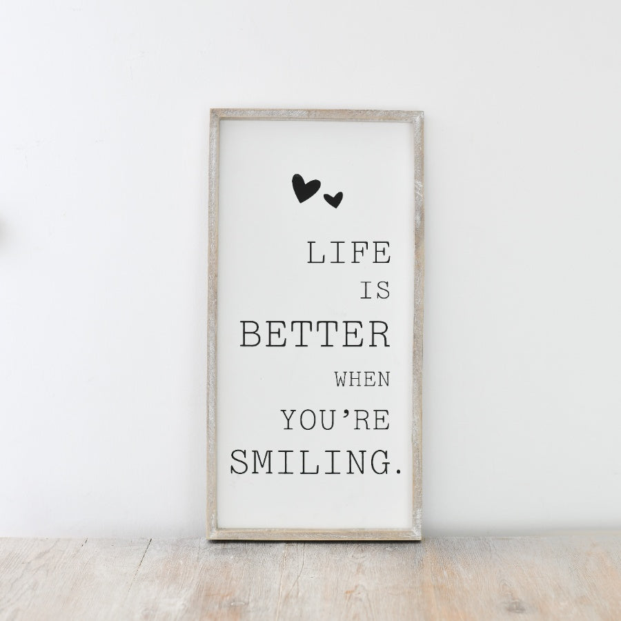 Life is Better When You're Smiling Frame 40cm, Rustic Wall Art, Positivity Quote Decor