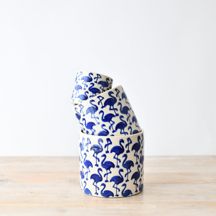 Blue Stoneware Flamingo Plant Pot 11.7cm, Decorative Indoor Planter, Crackle Glaze Finish