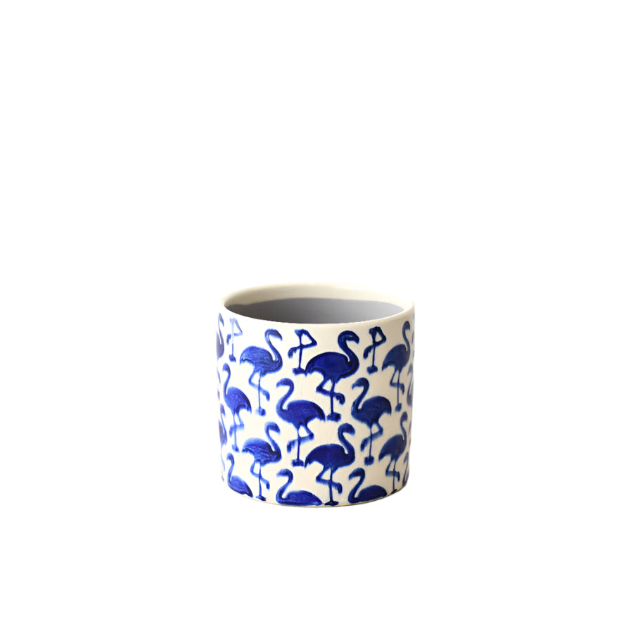 Blue Stoneware Flamingo Plant Pot 11.7cm, Decorative Indoor Planter, Crackle Glaze Finish