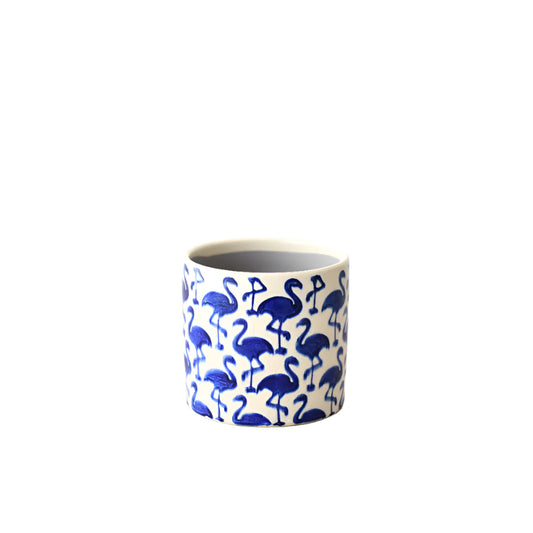 Blue Stoneware Flamingo Plant Pot 11.7cm, Decorative Indoor Planter, Crackle Glaze Finish