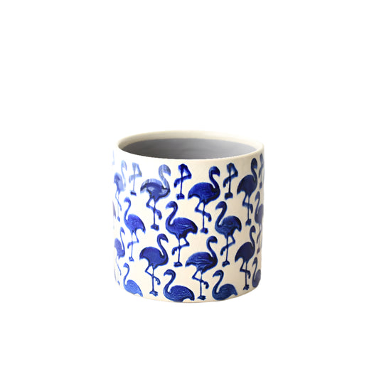 Blue Flamingo Stoneware Planter 14cm, Indoor Outdoor Plant Pot, Decorative Home Accent