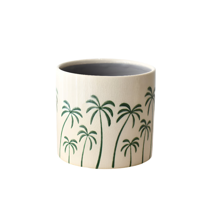 Palm Tree Stoneware Plant Pot 14cm, Durable Reactive Glaze Indoor Planter