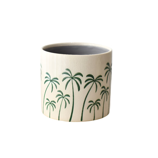 Palm Tree Stoneware Plant Pot 14cm, Durable Reactive Glaze Indoor Planter