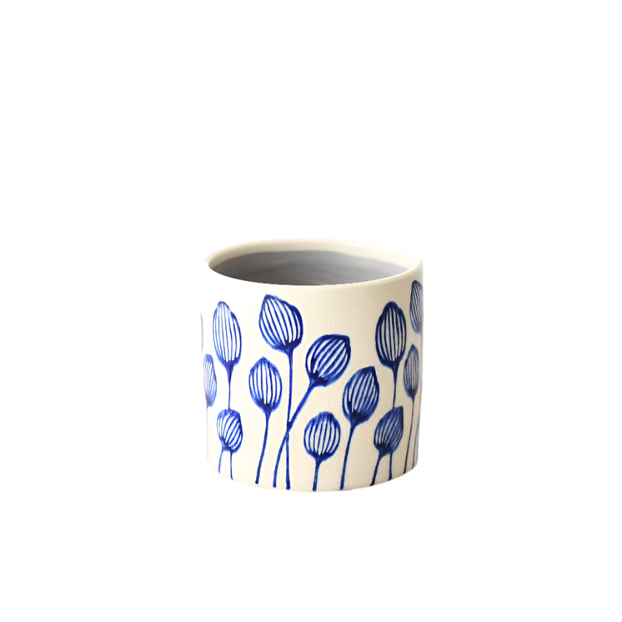Stoneware Leaf Planter 11.7cm, Blue Floral Indoor Pot, Reactive Glaze Finish