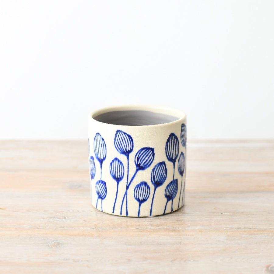 Stoneware Leaf Planter 11.7cm, Blue Floral Indoor Pot, Reactive Glaze Finish