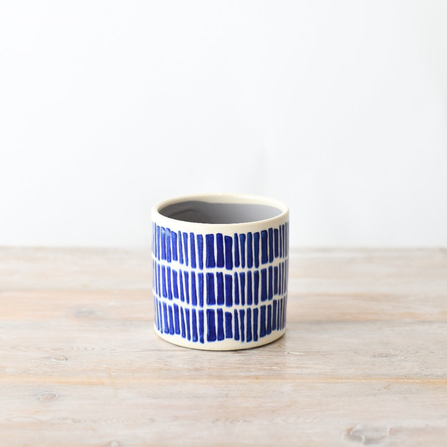 Blue Pattern Stoneware Planter 11.7cm, Reactive Glaze Indoor Pot for Plants