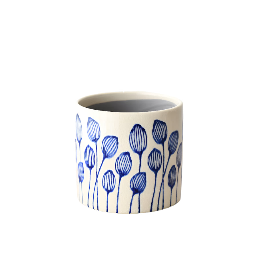 Stoneware Blue Leaf Planter 14cm, Handmade Floral Pot for Indoor Plants