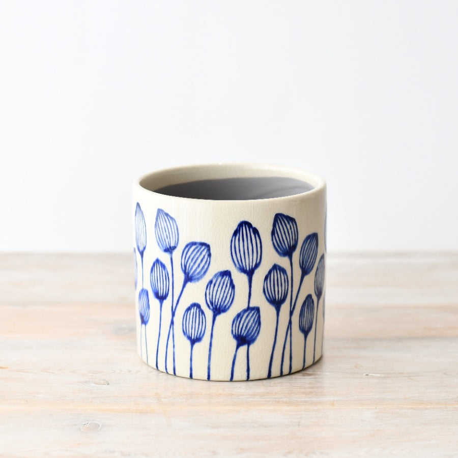 Stoneware Blue Leaf Planter 14cm, Handmade Floral Pot for Indoor Plants