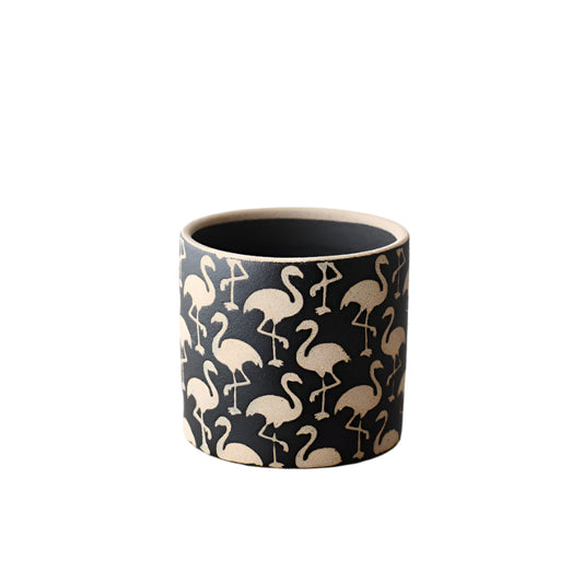 Stoneware Flamingo Planter, 14cm, Elegant Black & Cream Plant Pot Decor