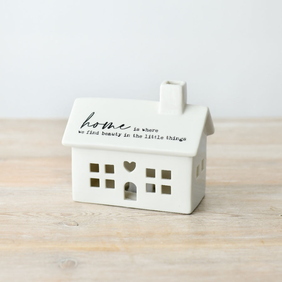 Home Is Where We Find Beauty Porcelain LED House 11.5cm – Light Up Decorative Ornament Inspirational Home Decor