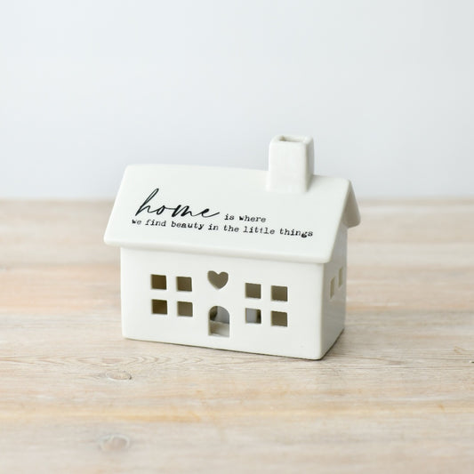 Home Is Where We Find Beauty Porcelain LED House 11.5cm – Light Up Decorative Ornament Inspirational Home Decor