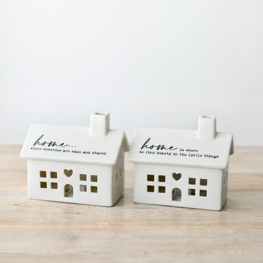 Home Is Where We Find Beauty Porcelain LED House 11.5cm – Light Up Decorative Ornament Inspirational Home Decor