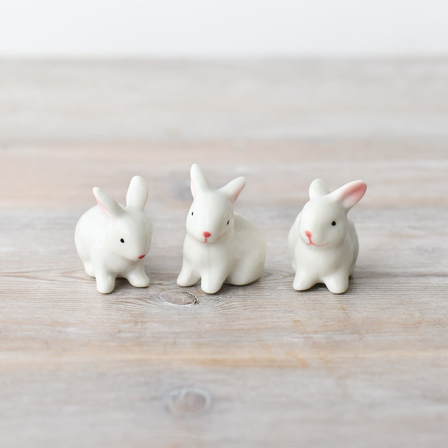 Mini Bunny Rabbit Ornament Set of 3 5cm – Porcelain Figurines Gift Box Easter Home Decor