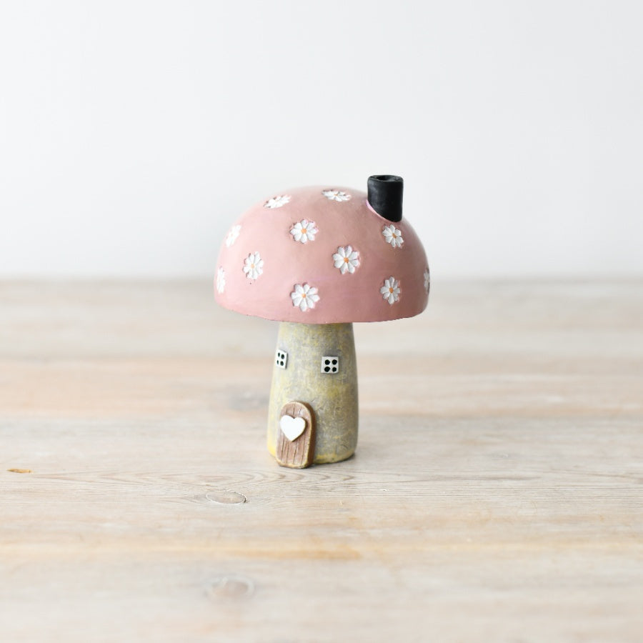 Pink Mushroom House Ornament 10cm, Charming Floral Roof Decoration