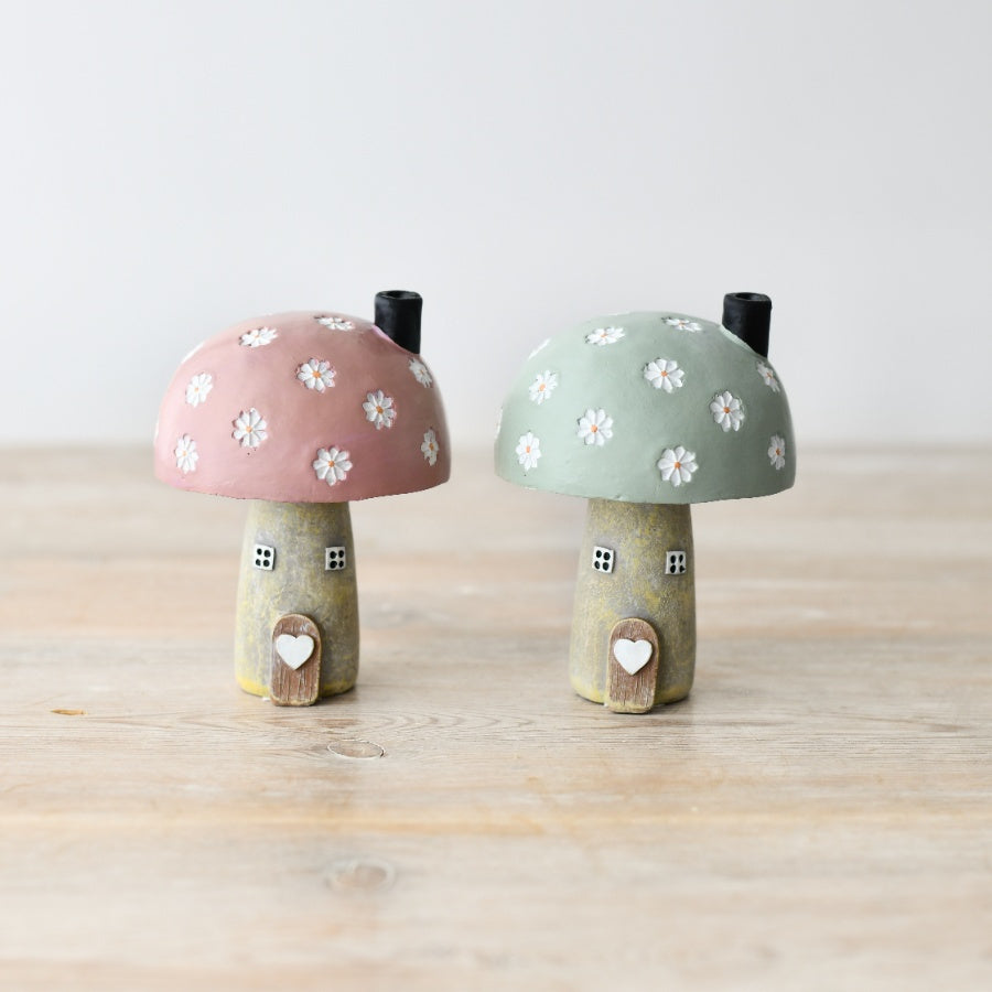 Green Flower Roof Mushroom House Ornament 10cm, Cozy Garden Decor