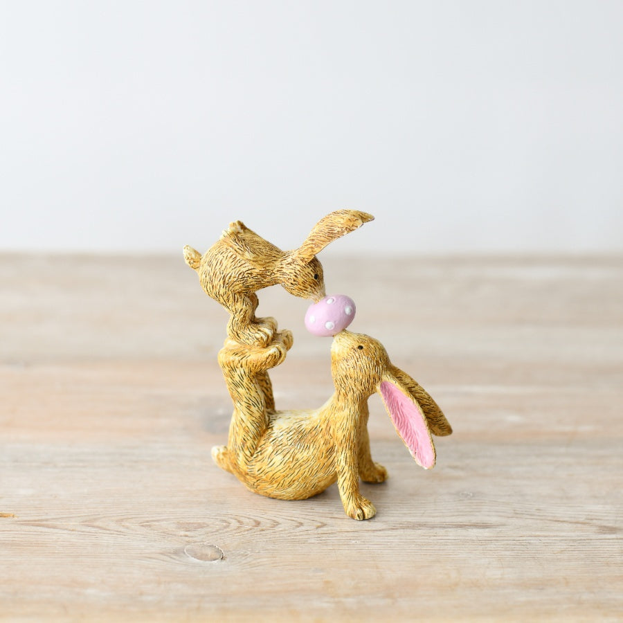 Jasper and Bonnie Pink Easter Kisses Rabbit Figurine 11cm – Cute Resin Bunny Ornament Spring Home Decor Gift