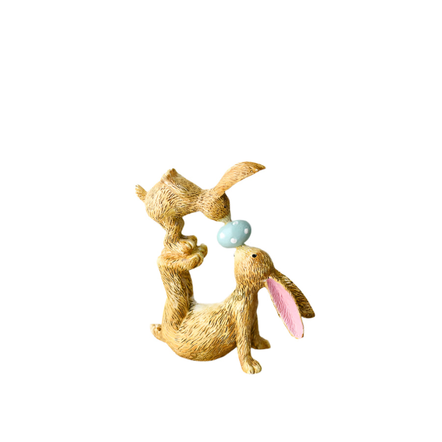 Jasper and Bonnie Easter Kisses, 11cm Resin Bunny Pair with Green Egg Detail, Animal Themed Home Decor