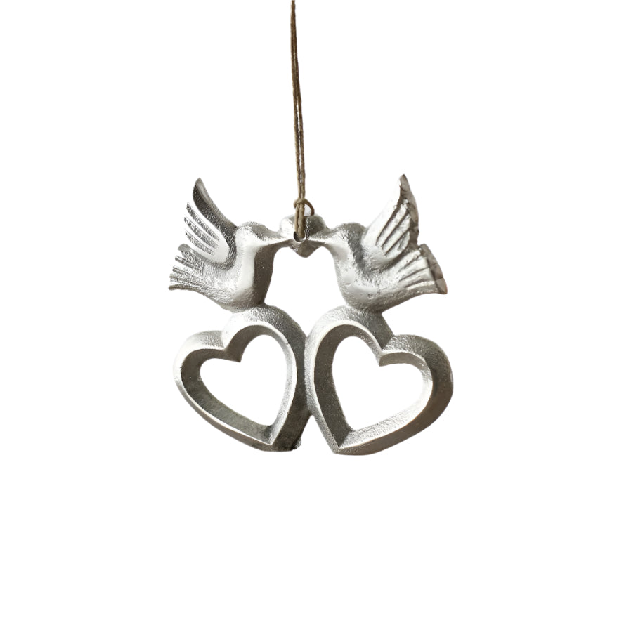 Hanging Heart Bird Decoration, 10cm Metal Ornament for Home Wall or Door Decor
