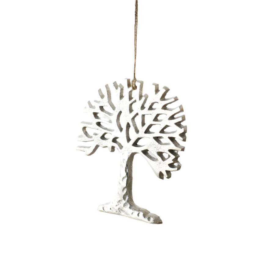 Silver Hanging Tree Decoration, 12cm Metal Ornament for Seasonal Autumn Home Decor