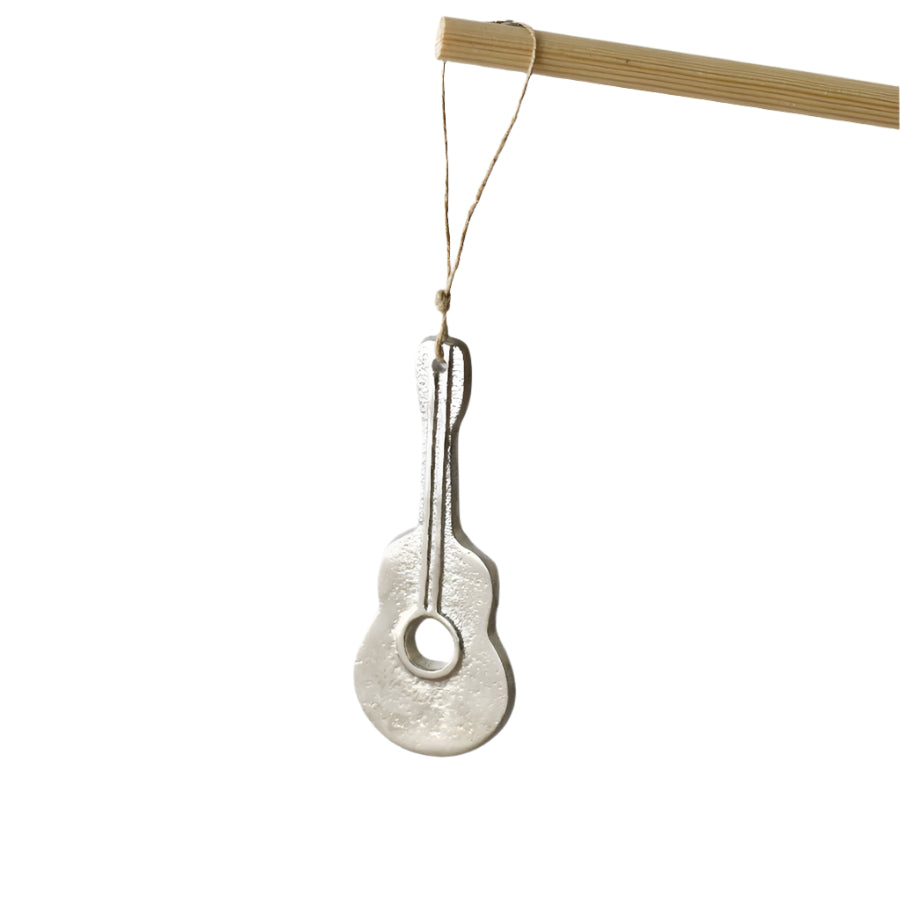 Aluminium Guitar Hanging Decoration, 12cm Silver Ornament for Music Lovers