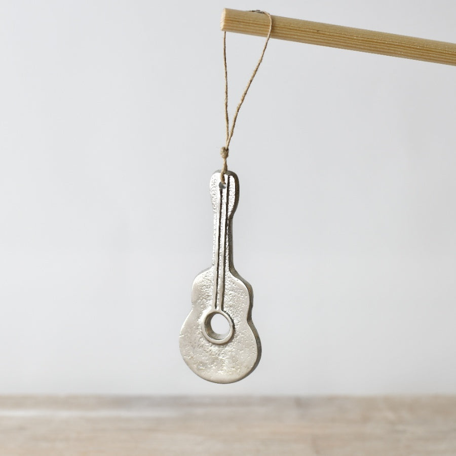 Aluminium Guitar Hanging Decoration, 12cm Silver Ornament for Music Lovers
